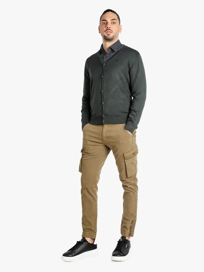 Cardigan uomo in maglia con bottoni - verde scuro