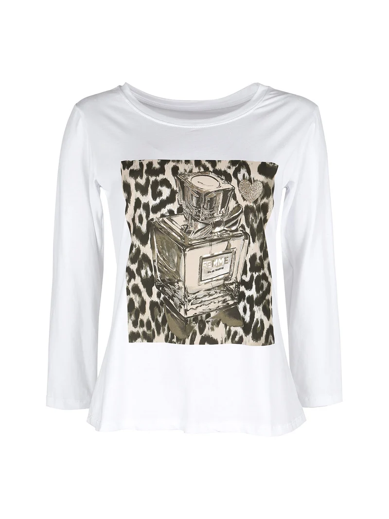 T-shirt donna a maniche lunghe in cotone - oliva
