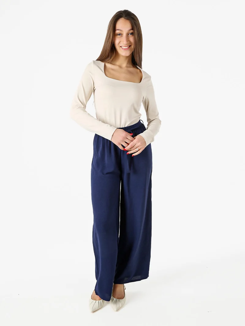 Pantaloni donna a palazzo in crèpe - blu