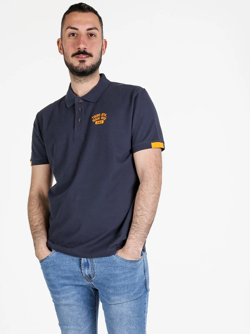Polo da uomo in cotone a maniche corte - blu scuro