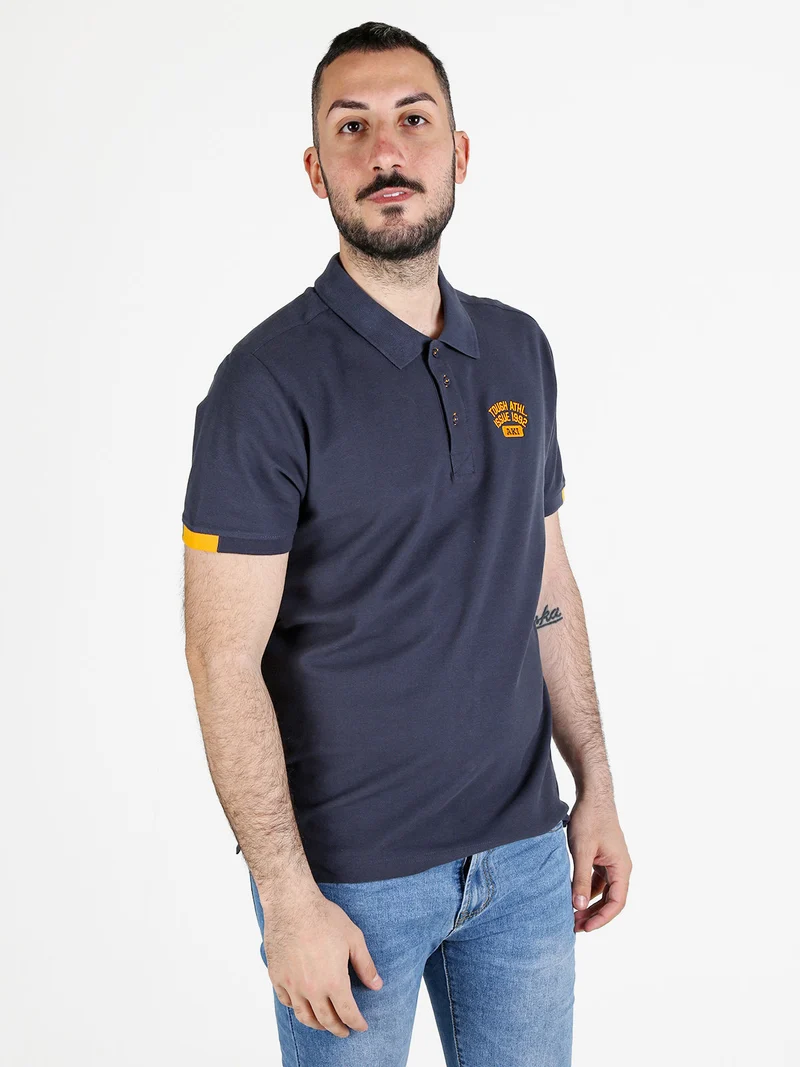 Polo da uomo in cotone a maniche corte - blu scuro