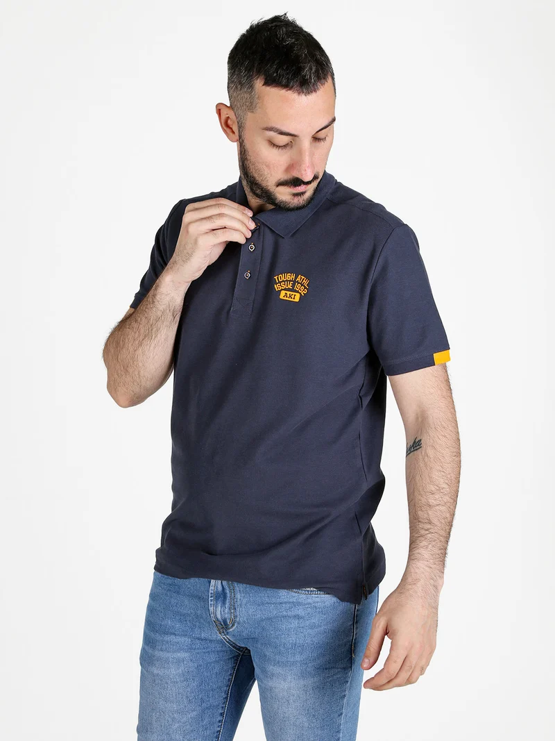 Polo da uomo in cotone a maniche corte - blu scuro
