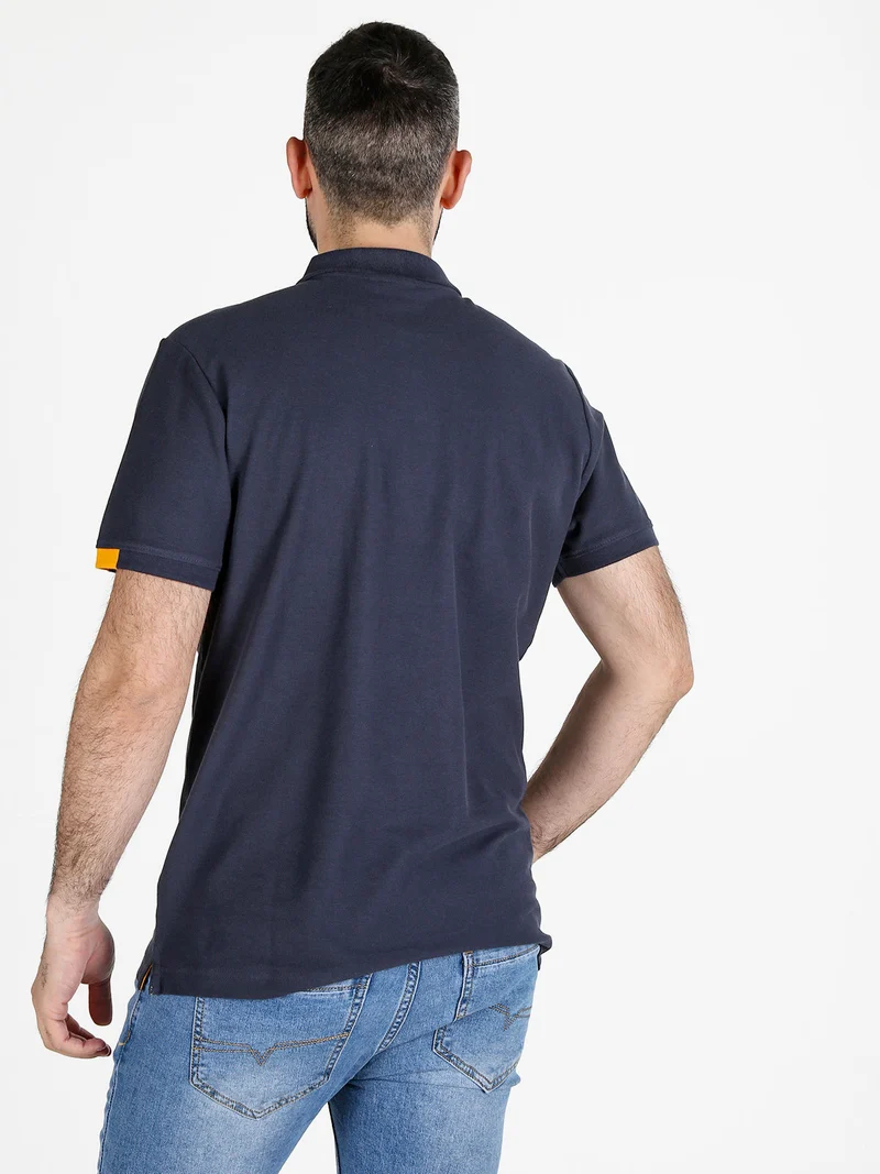 Polo da uomo in cotone a maniche corte - blu scuro