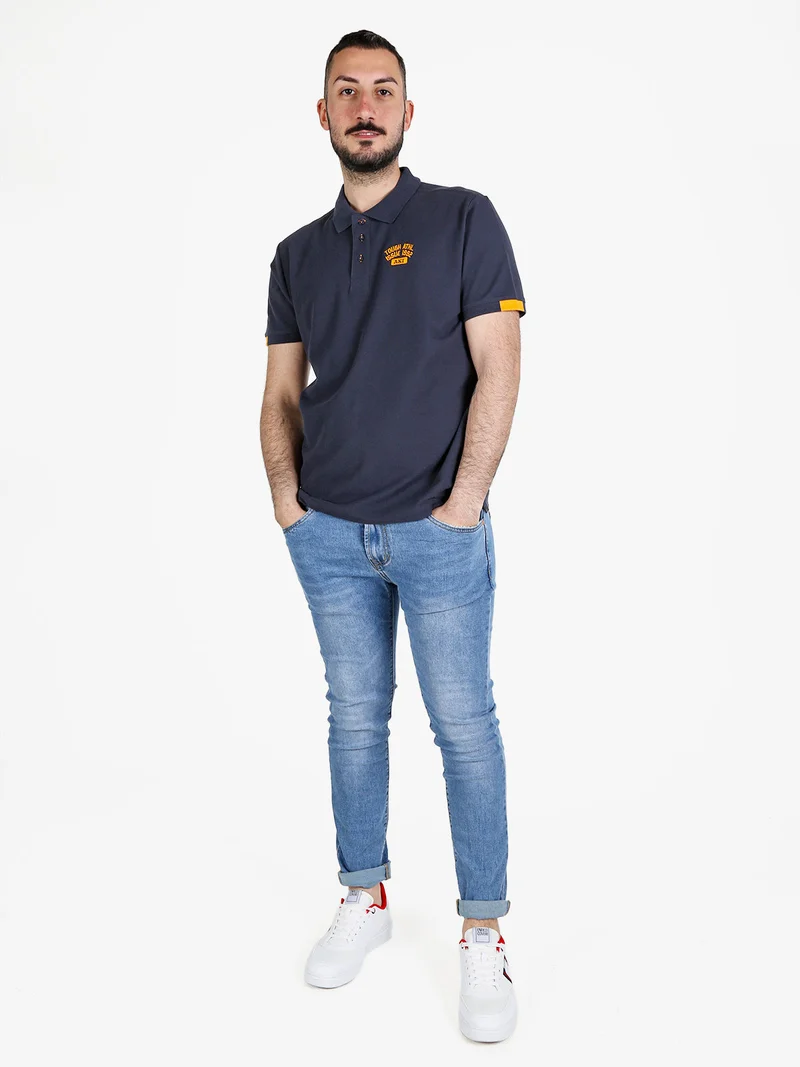 Polo da uomo in cotone a maniche corte - blu scuro