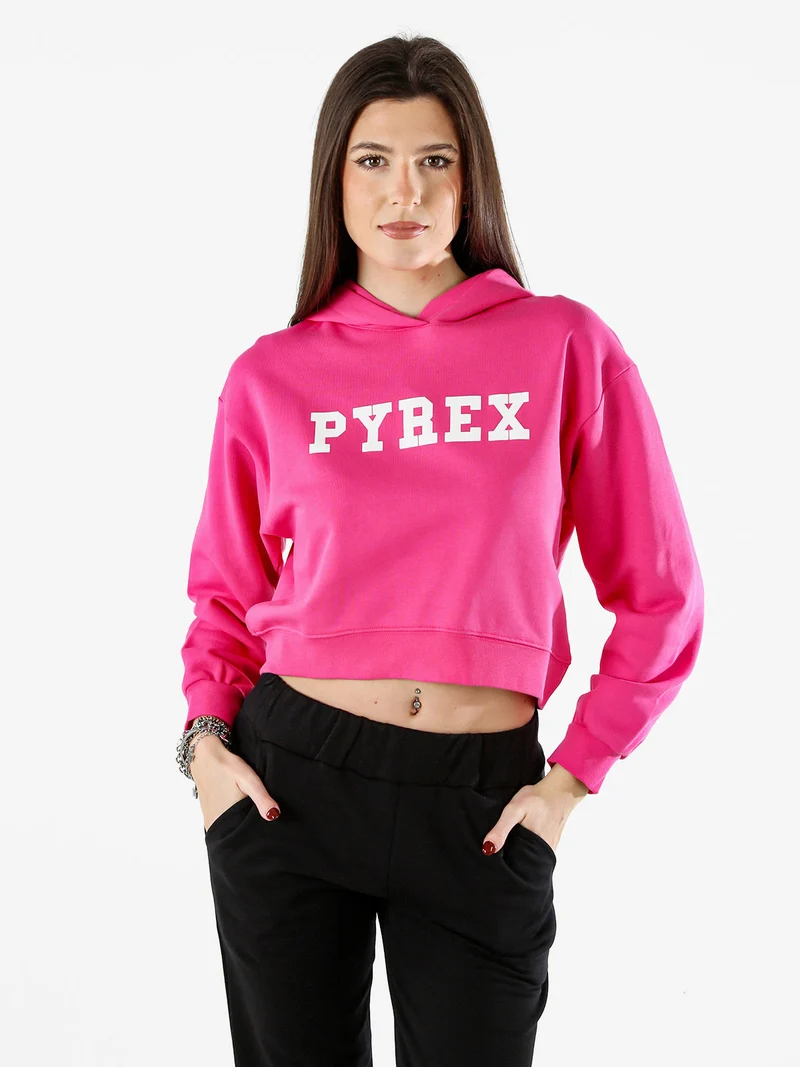 Felpa da donna con cappuccio e logo - fucsia
