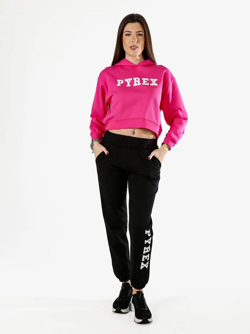 Felpa da donna con cappuccio e logo - fucsia