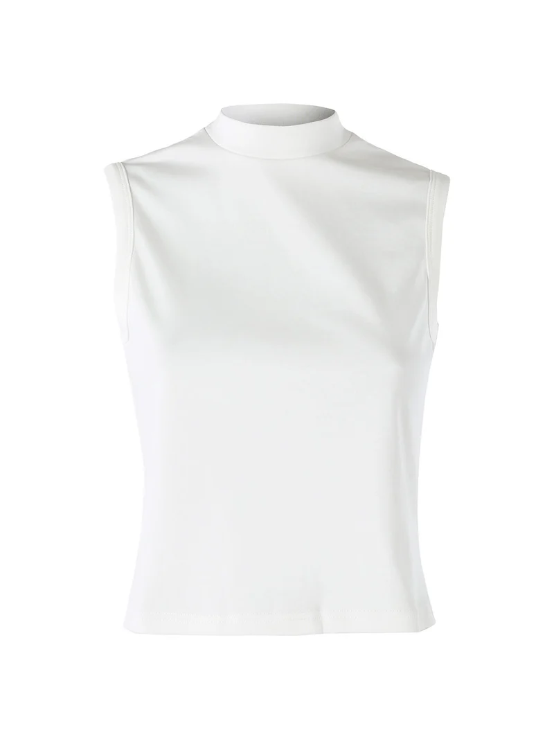 Top donna accollato in cotone - bianco