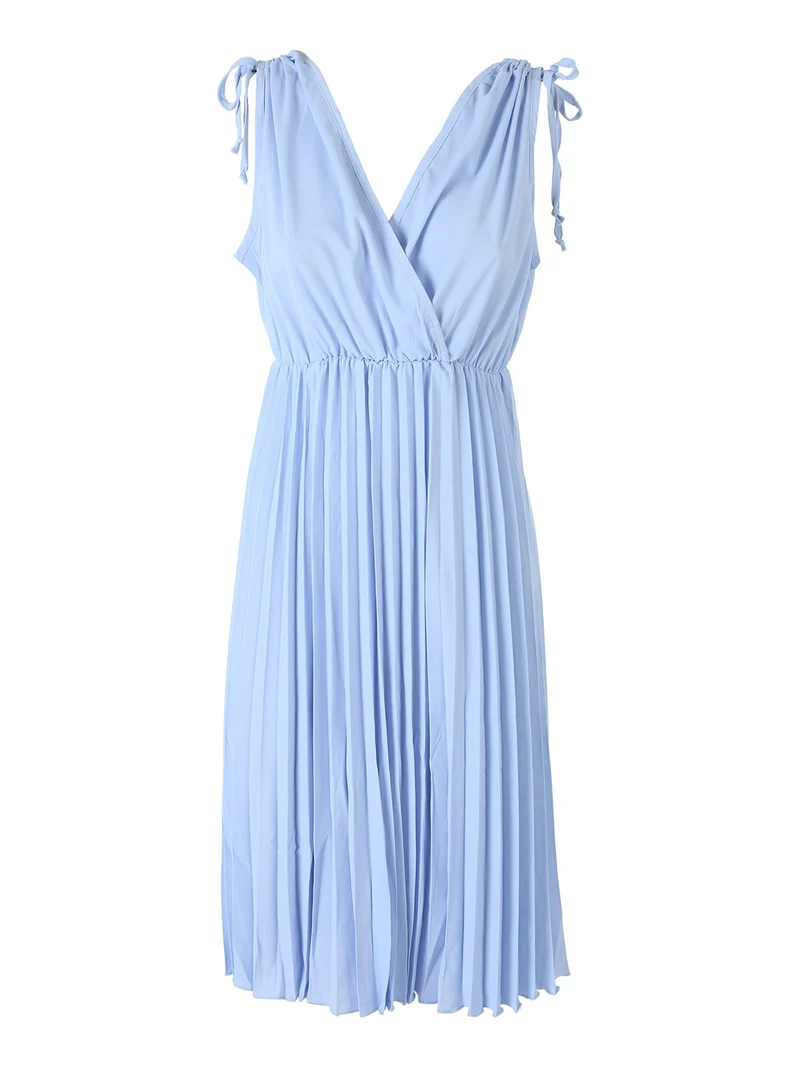 Abito donna a spalla larga con gonna plissettata - azzurro