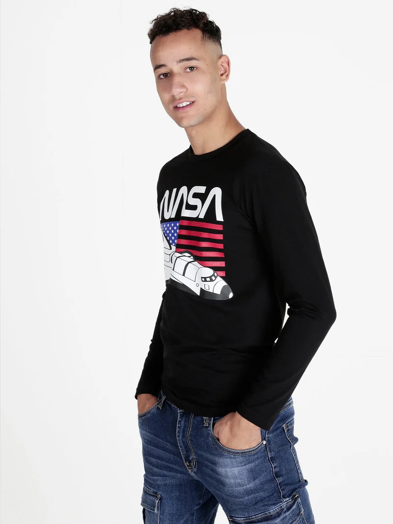 T-shirt uomo a maniche lunghe con stampa - nero
