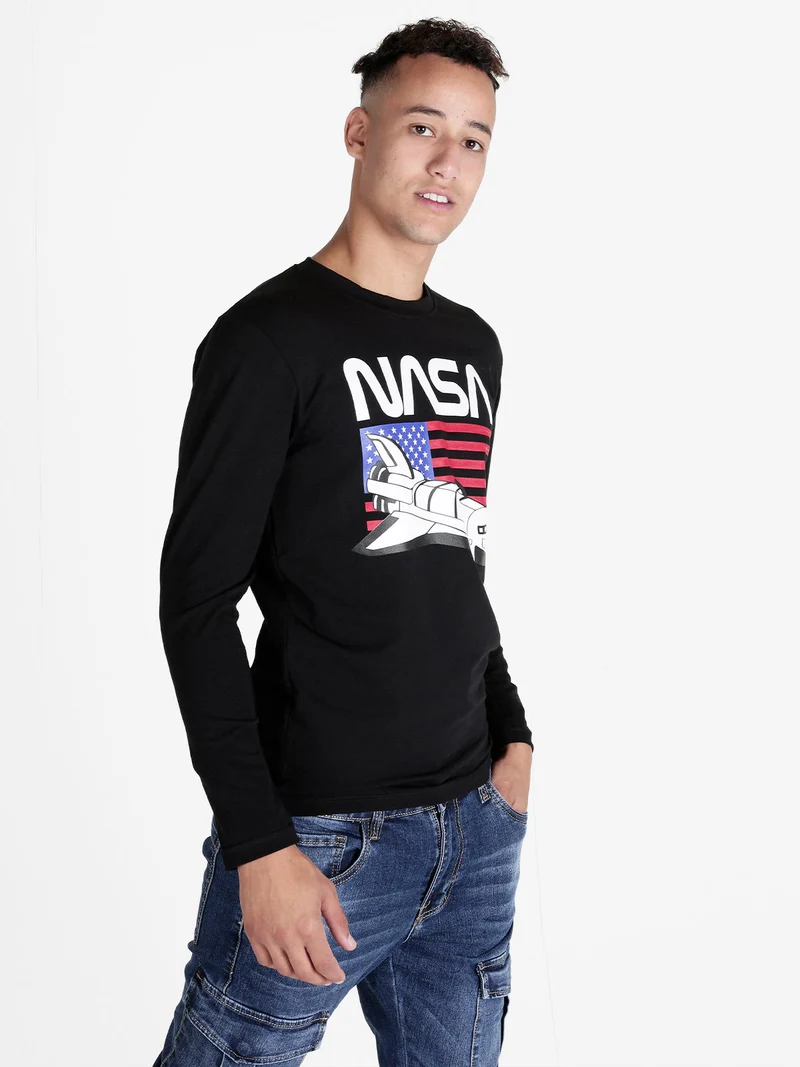 T-shirt uomo a maniche lunghe con stampa - nero