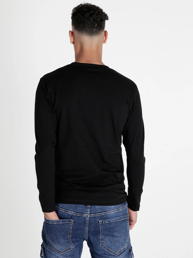 T-shirt uomo a maniche lunghe con stampa - nero