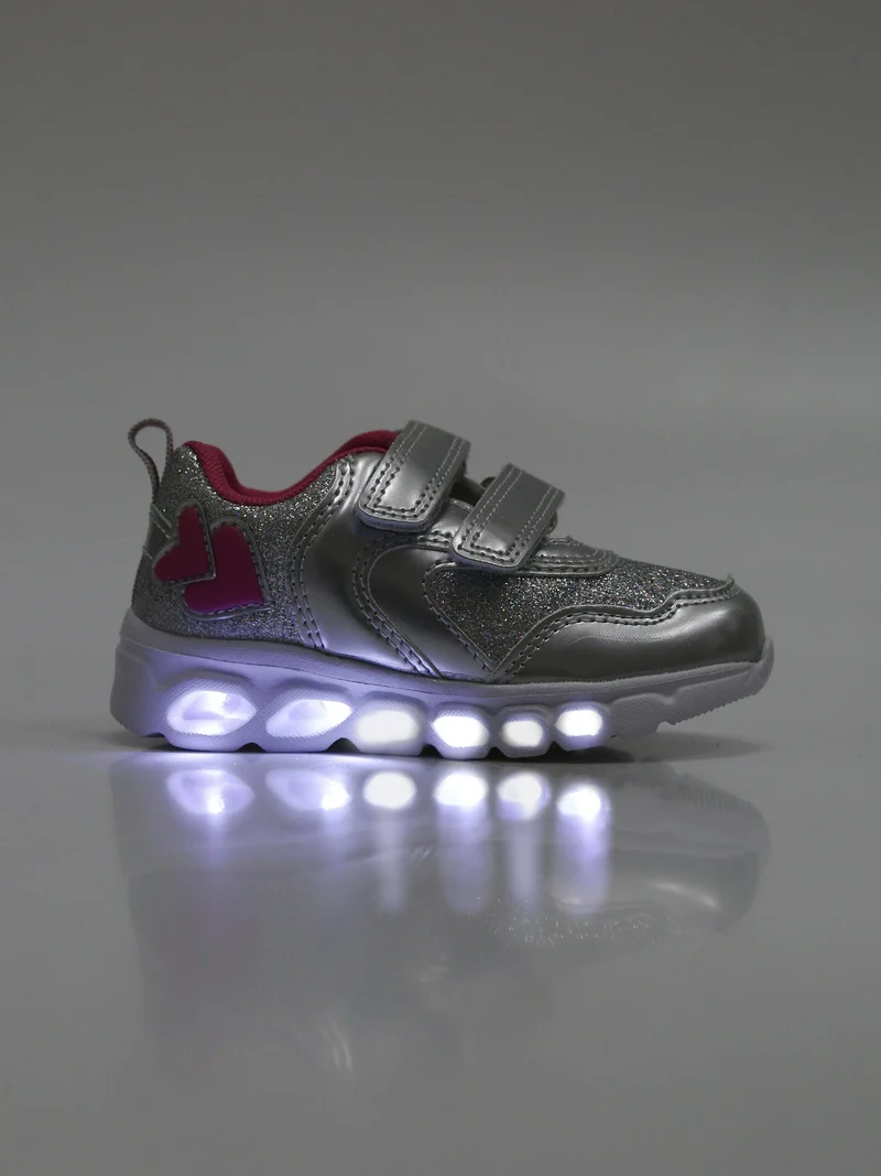 Sneakers bimba con luci - argento
