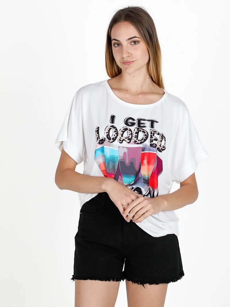 Maxi t-shirt donna con stampa disegno - nero