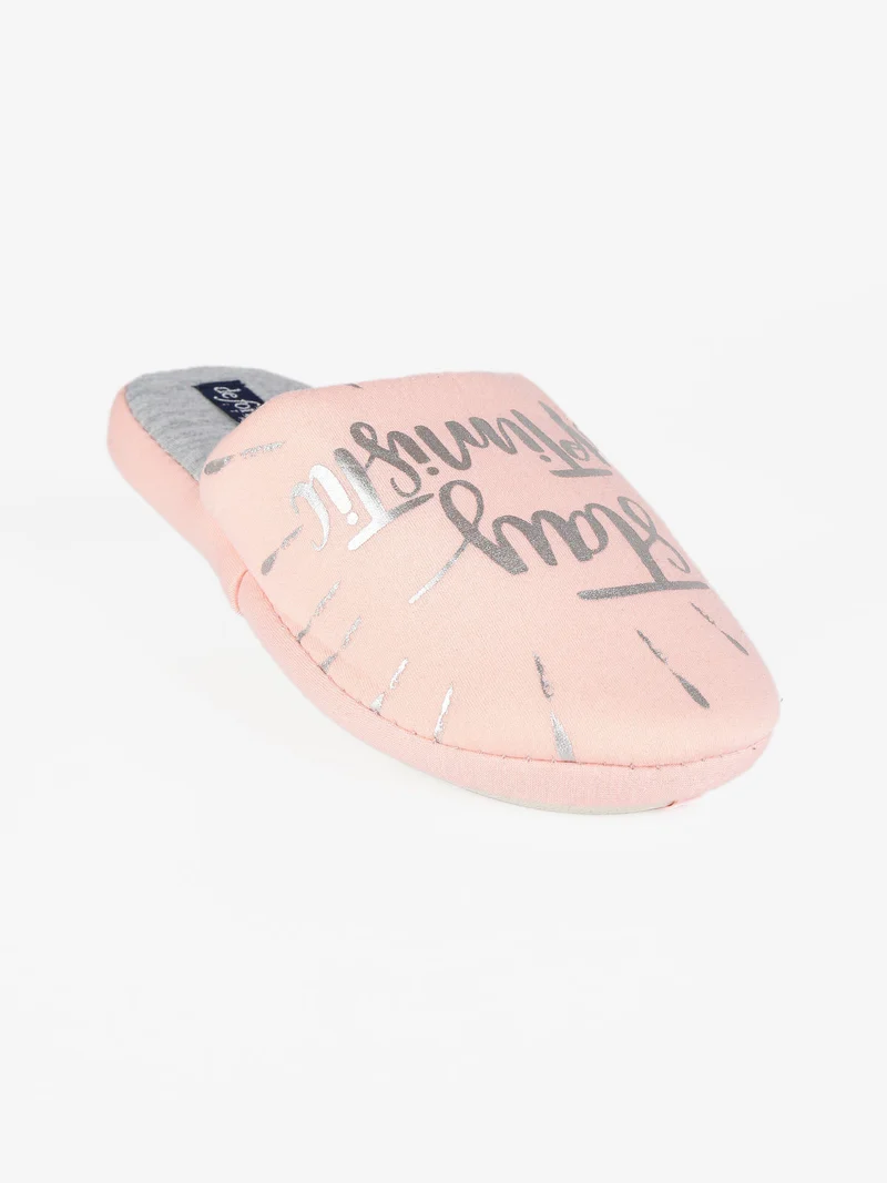 Pantofole donna in tessuto con scritte - rosa