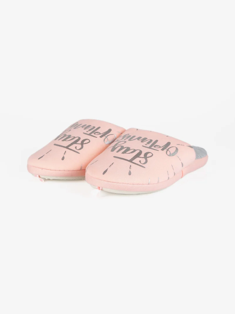 Pantofole donna in tessuto con scritte - rosa