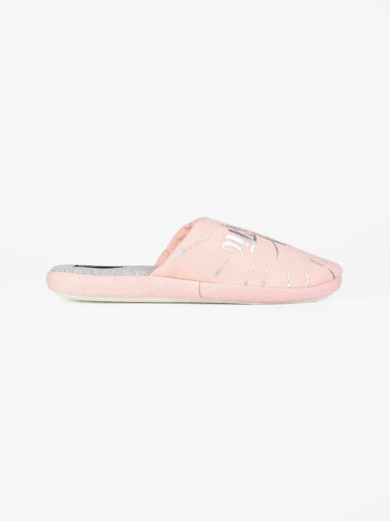 Pantofole donna in tessuto con scritte - rosa