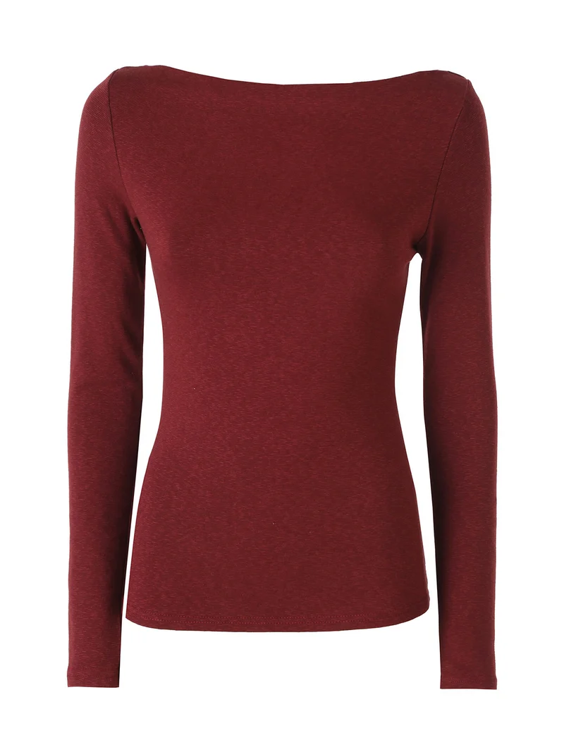 Maglia donna a maniche lunghe con scollo a barchetta - bordeaux