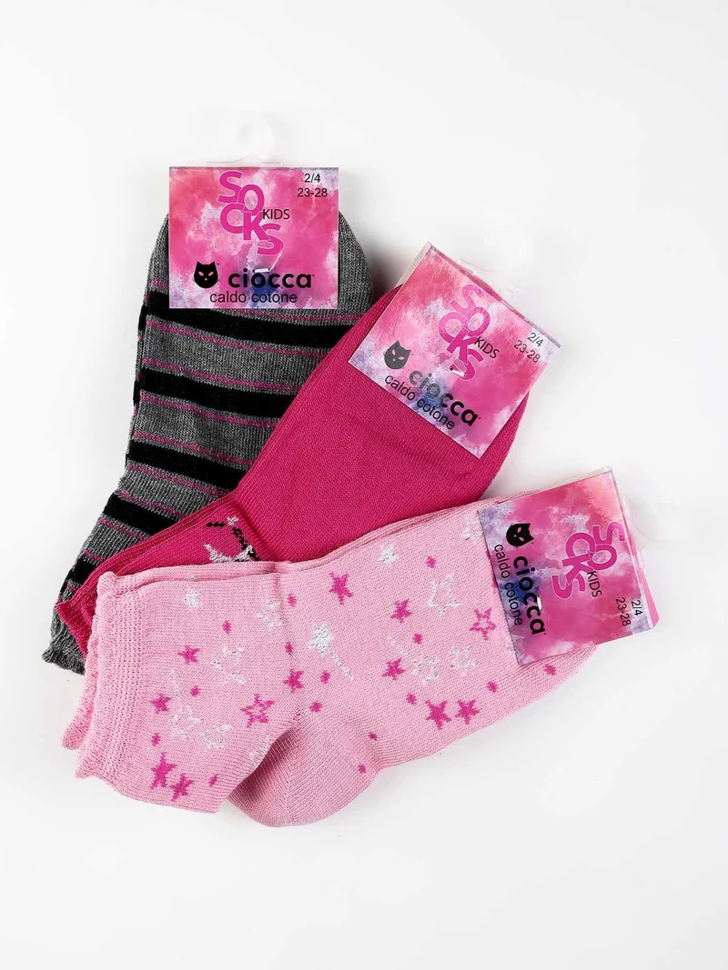 Calze corte da bambina in caldo cotone 3 paia - fucsia