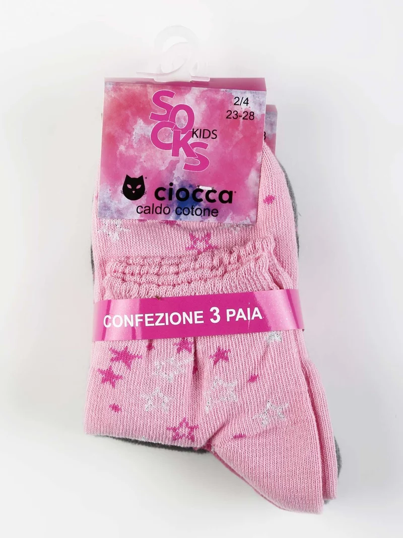 Calze corte da bambina in caldo cotone 3 paia - fucsia
