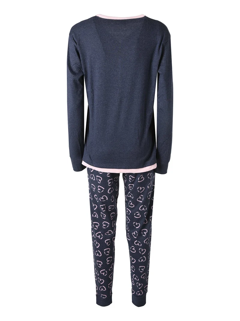 Pigiama donna scollo a V in cotone - blu scuro