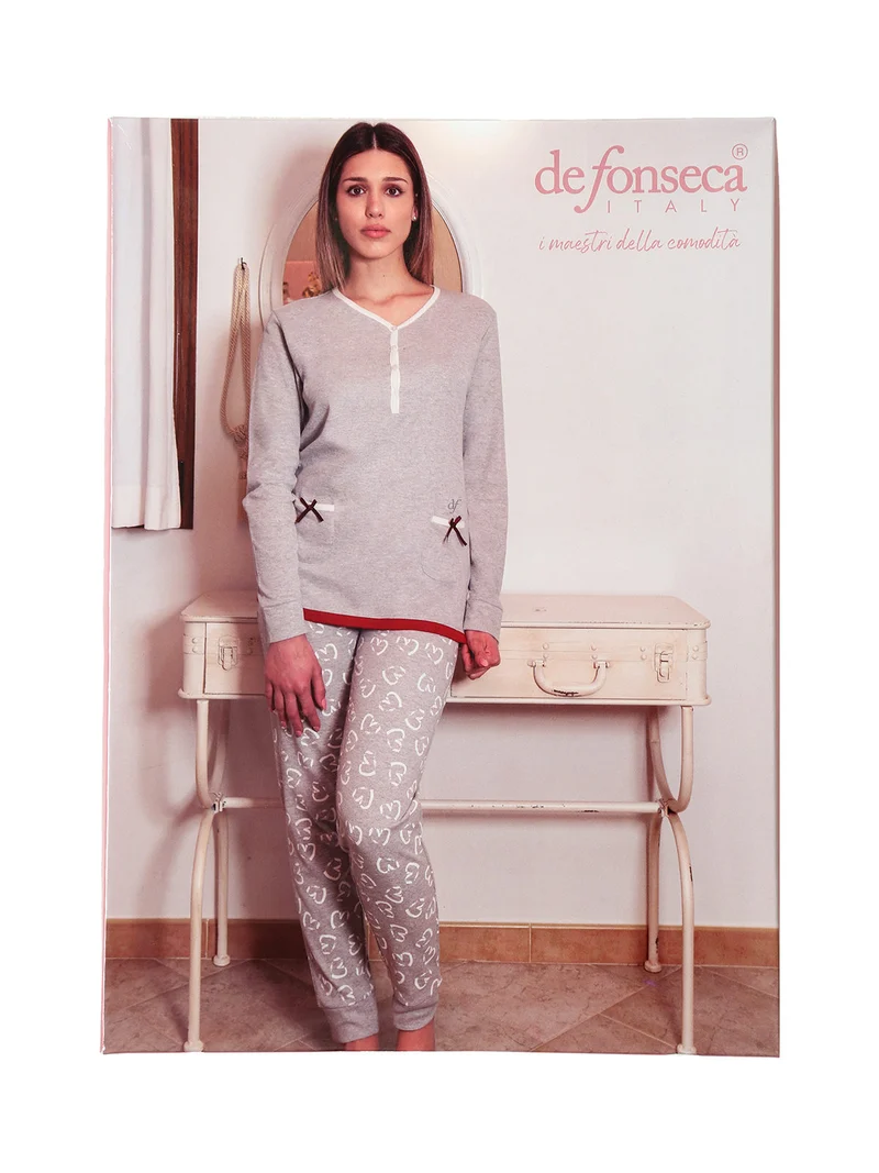 Pigiama donna scollo a V in cotone - blu scuro