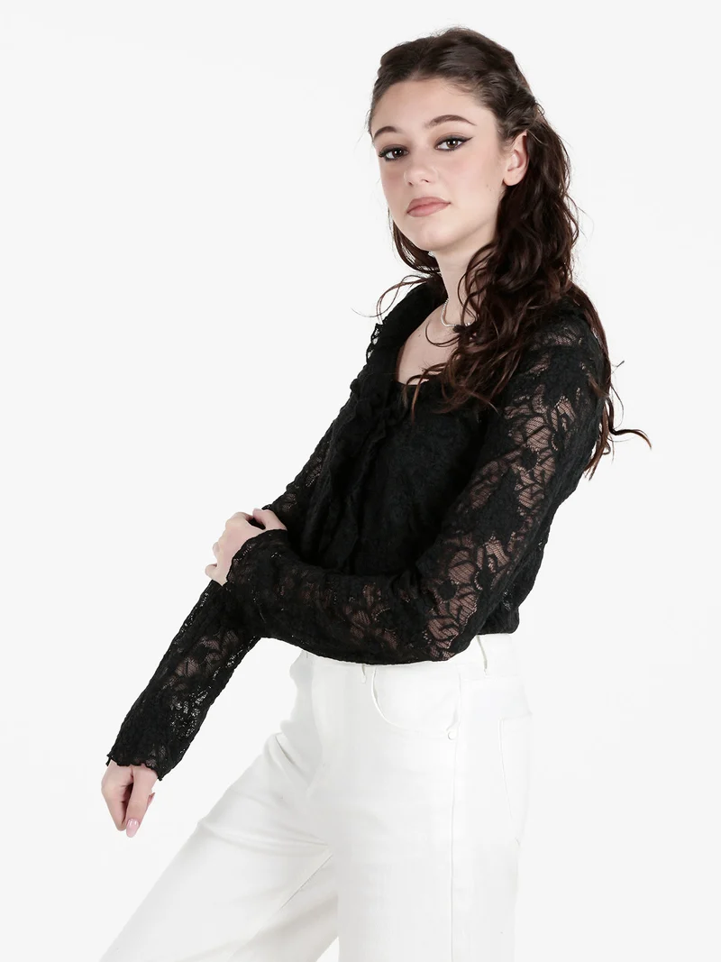 Set donna 2 pezzi con top e cardigan in pizzo - nero