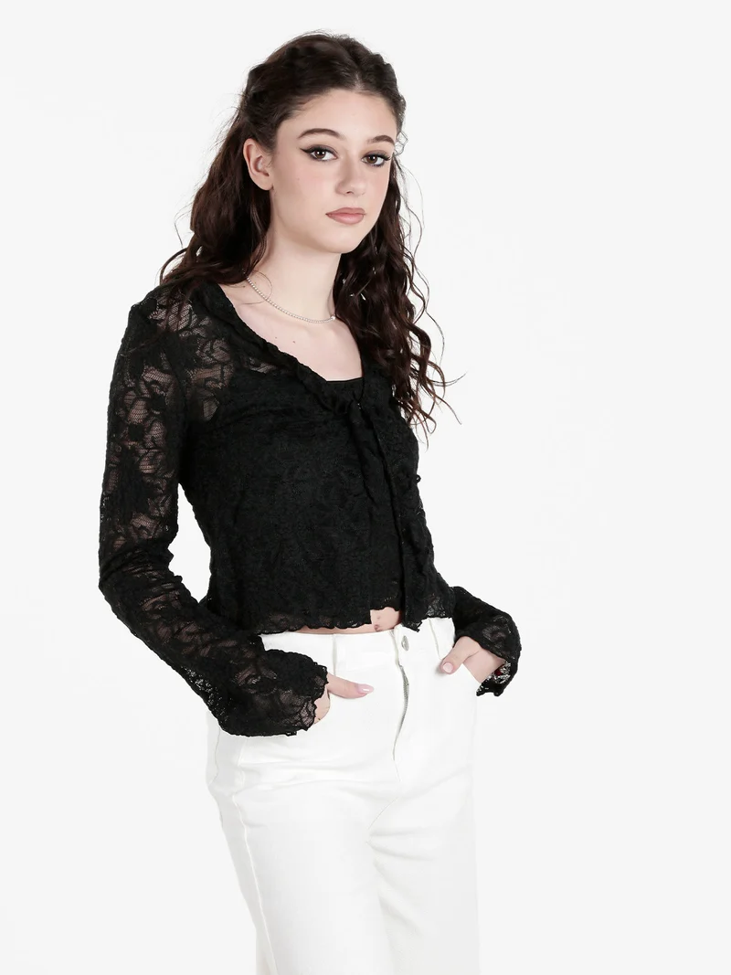 Set donna 2 pezzi con top e cardigan in pizzo - nero