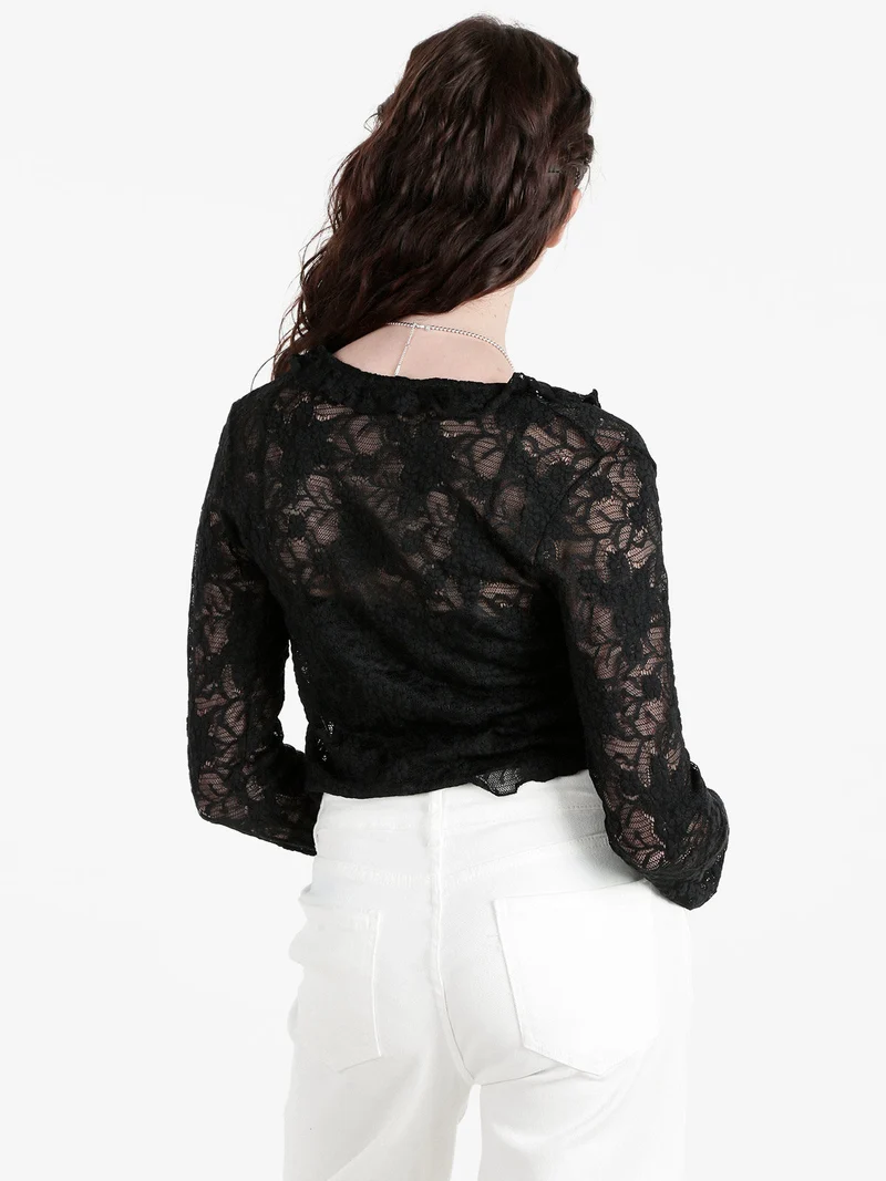 Set donna 2 pezzi con top e cardigan in pizzo - nero