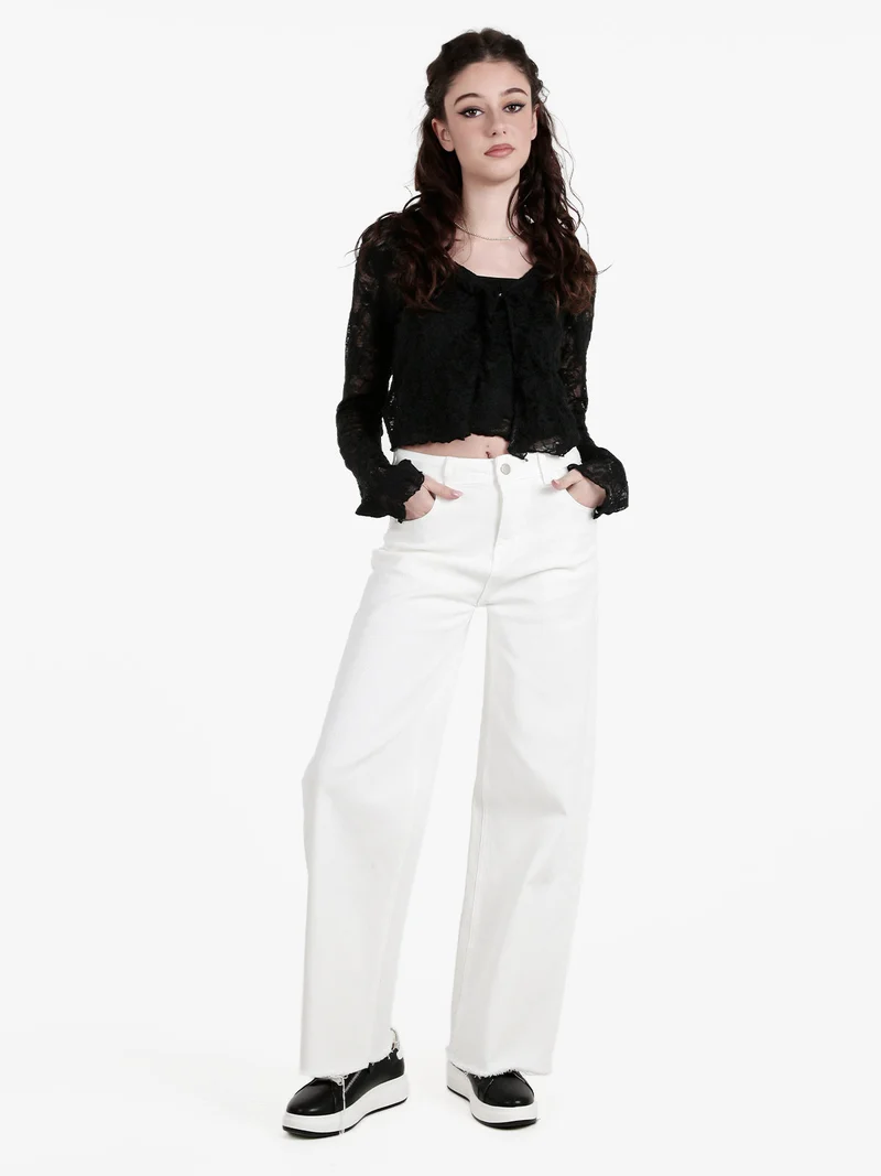 Set donna 2 pezzi con top e cardigan in pizzo - nero
