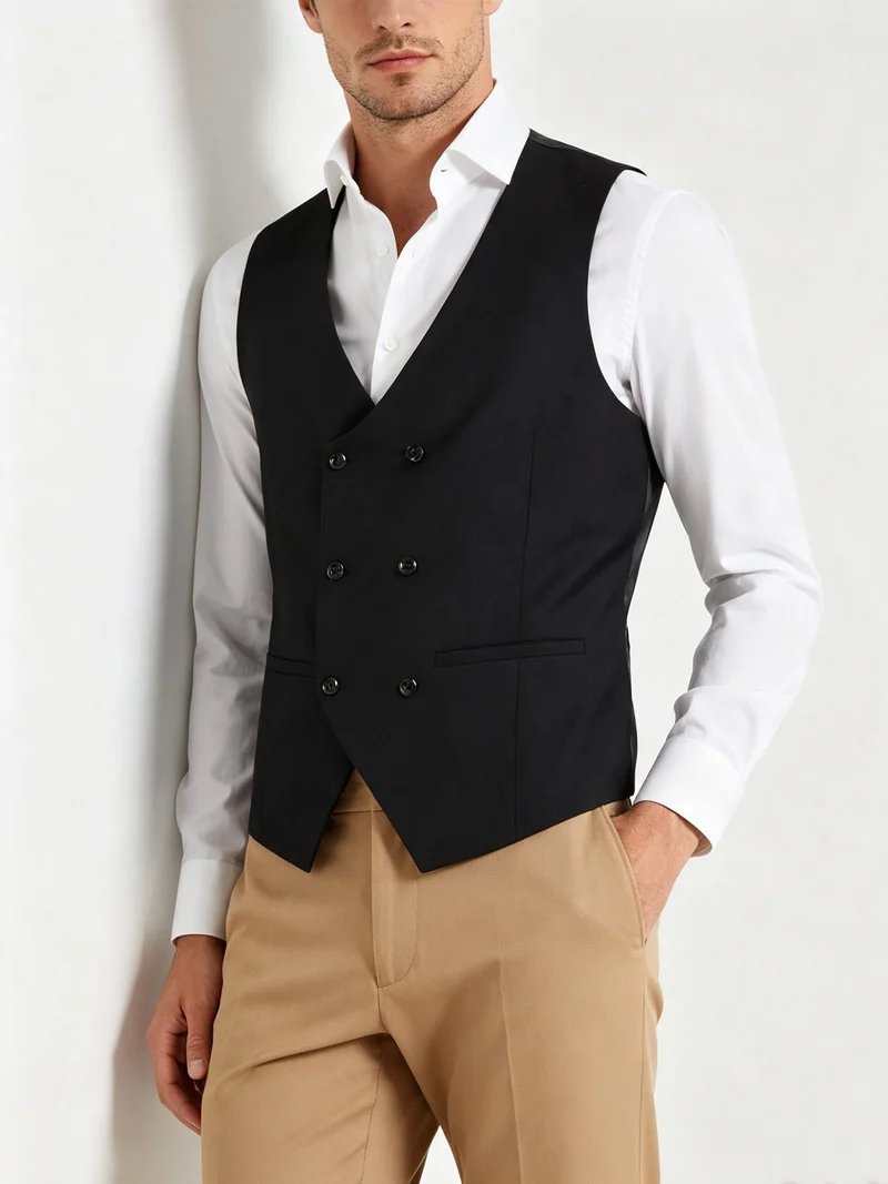 Gilet elegante da uomo doppiopetto - nero