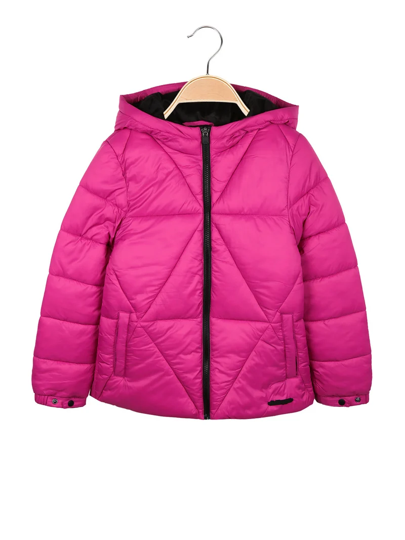 Giubbotto imbottito da bambina con cappuccio - fucsia