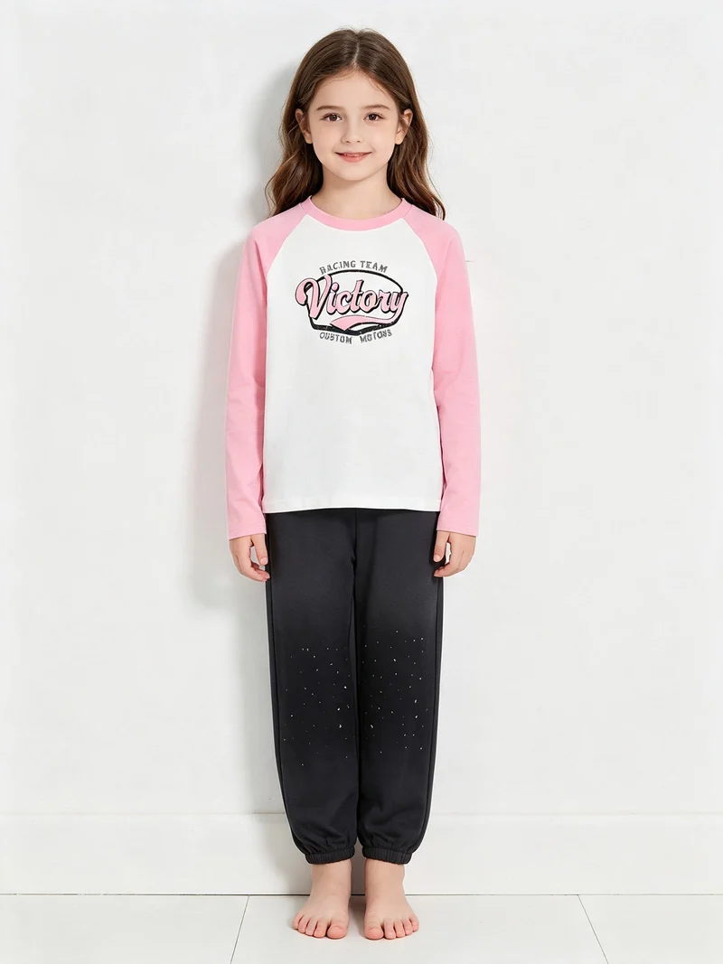 Completo 2 pezzi da bambina maglietta + pantaloni - rosa