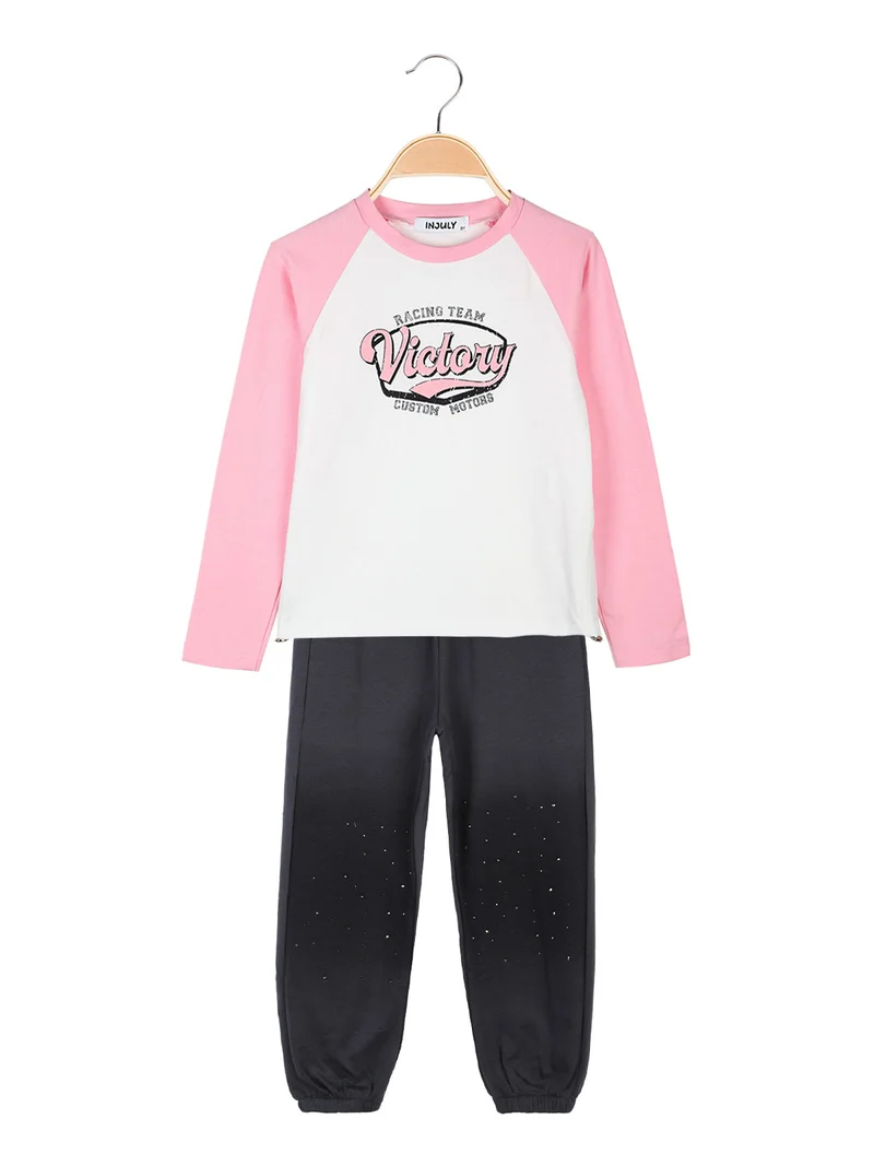 Completo 2 pezzi da bambina maglietta + pantaloni - rosa