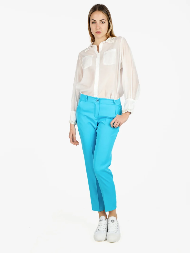 Pantaloni classici da donna a sigaretta - azzurro