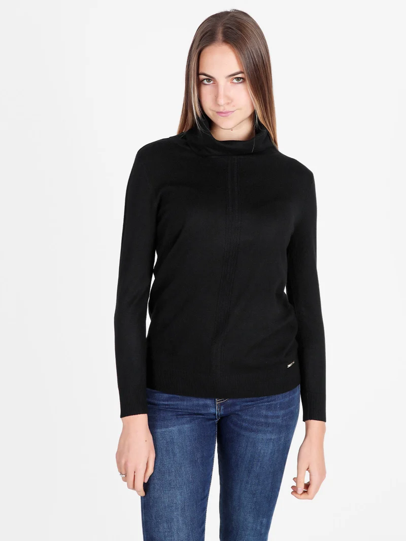 Dolcevita donna in maglia tinta unita - nero