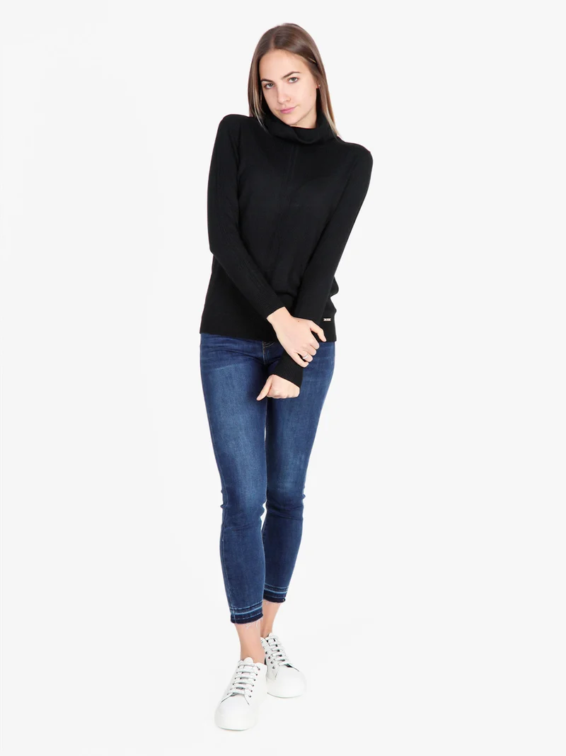 Dolcevita donna in maglia tinta unita - nero