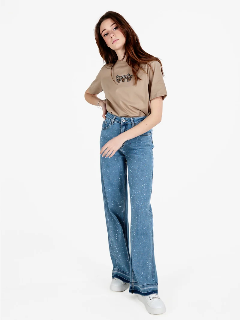 Jeans donna wide leg con strass - jeans