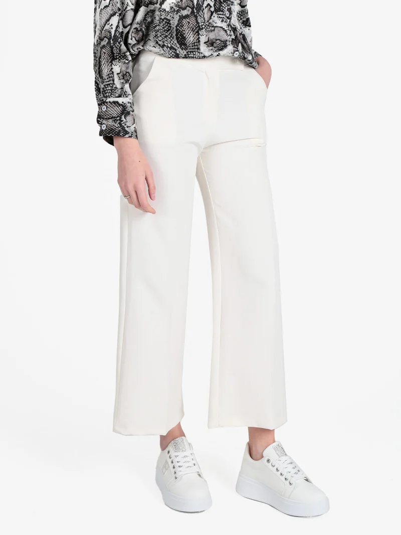 Pantaloni classici da donna a palazzo - panna