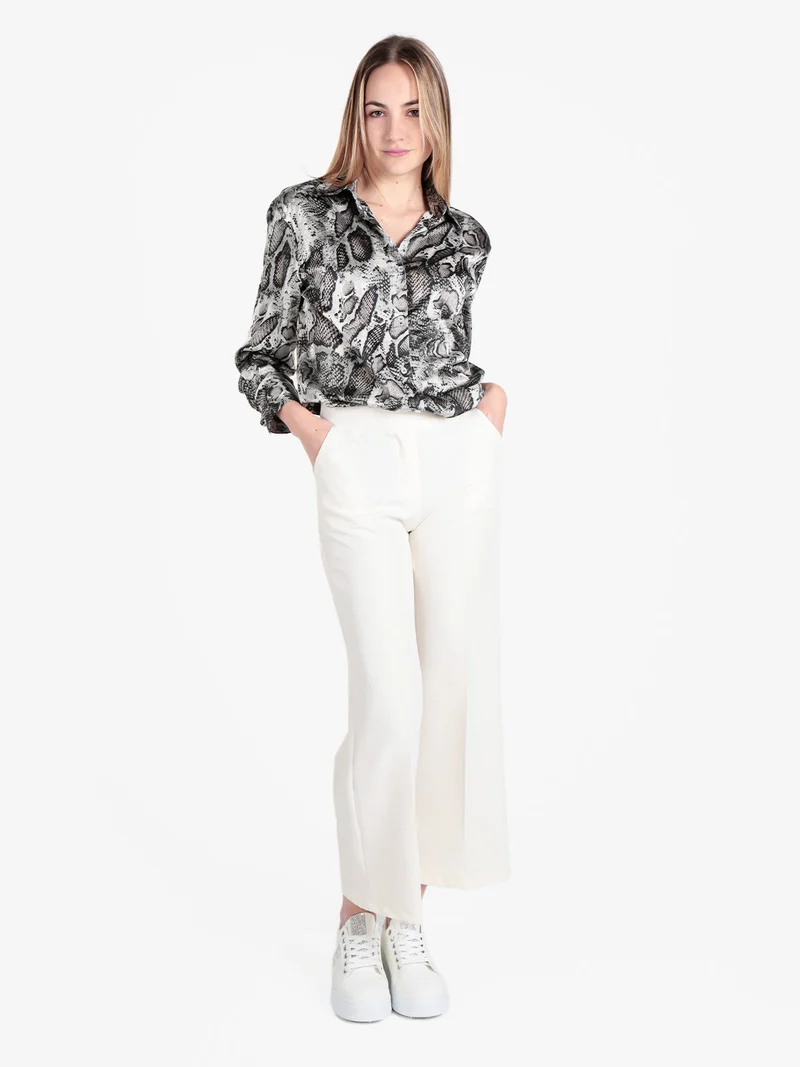 Pantaloni classici da donna a palazzo - panna