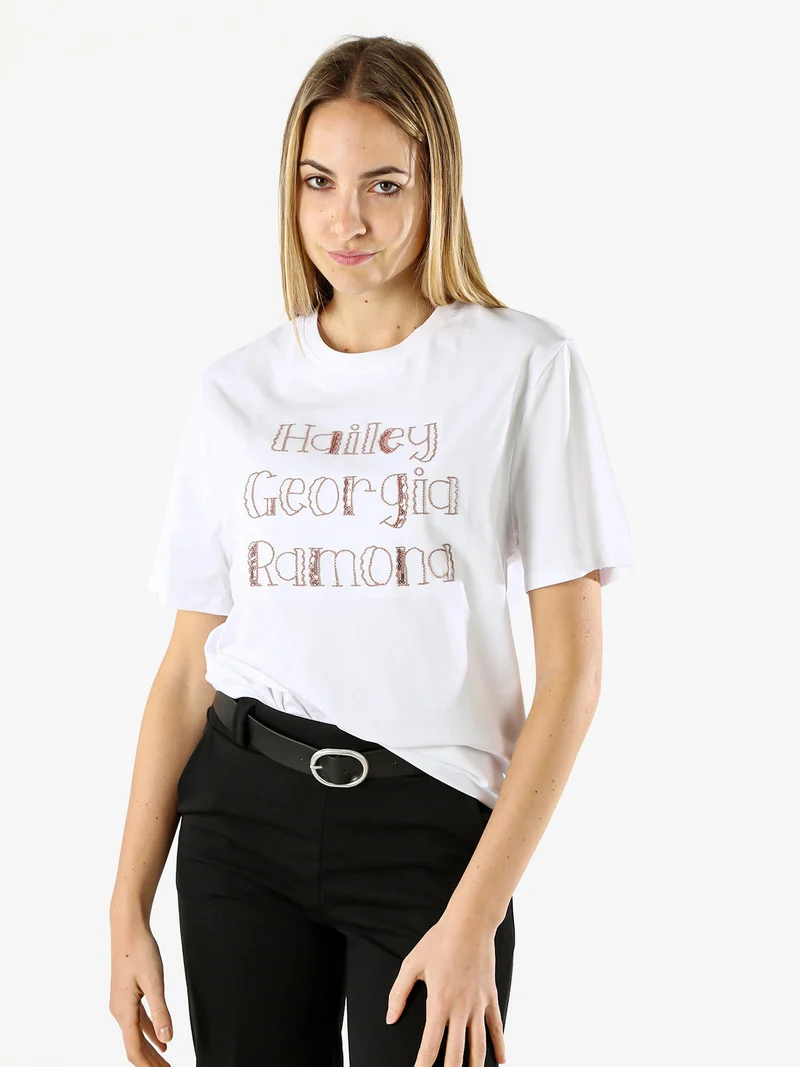 T-shirt da donna in cotone con ricami - fango