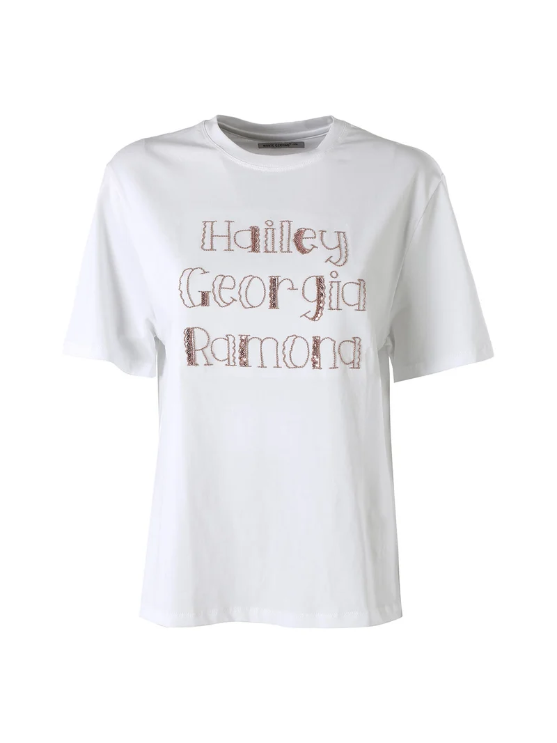 T-shirt da donna in cotone con ricami - fango