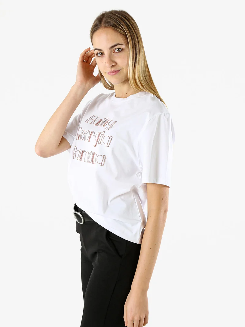 T-shirt da donna in cotone con ricami - fango