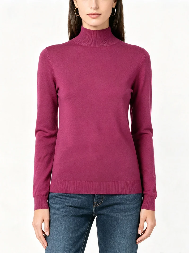 Pullover donna in maglia a lupetto - rosso
