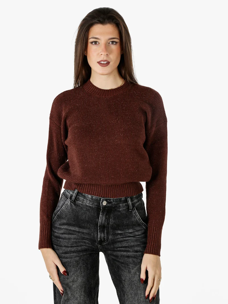 Maglione girocollo da donna lurex - moro