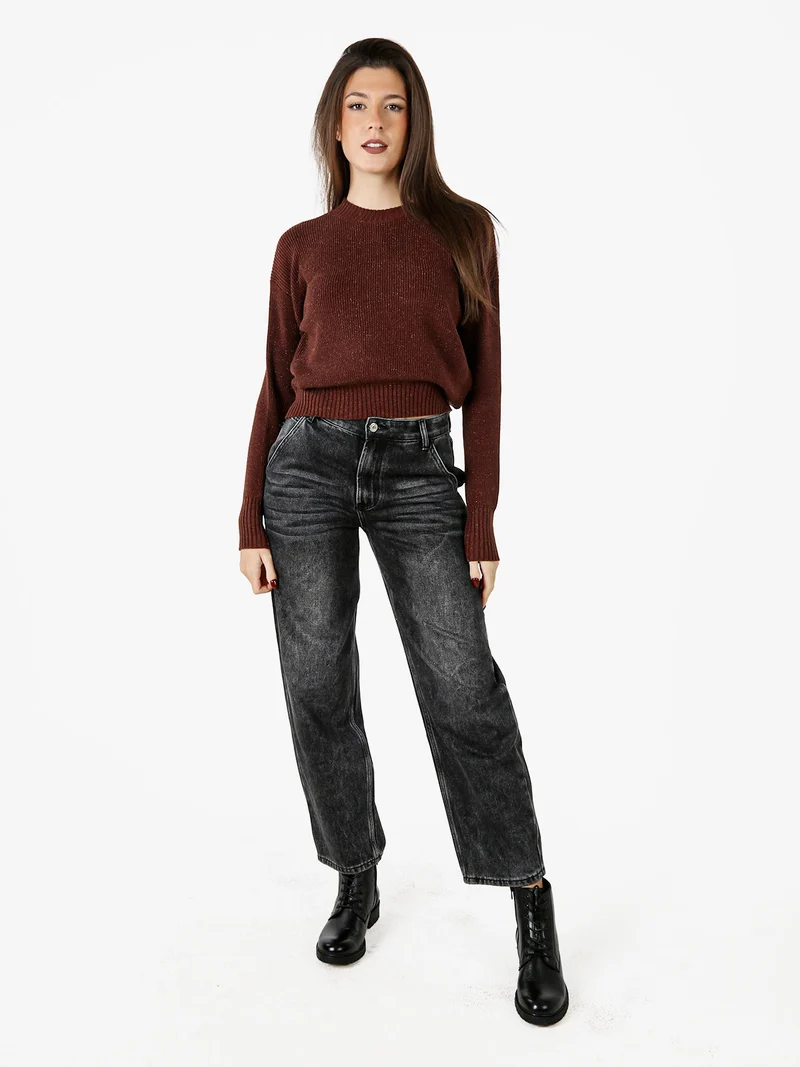 Maglione girocollo da donna lurex - moro