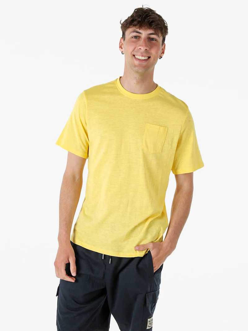 T-shirt in cotone da uomo con taschino - giallo