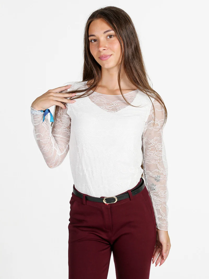 Top donna in pizzo a maniche lunghe - bianco