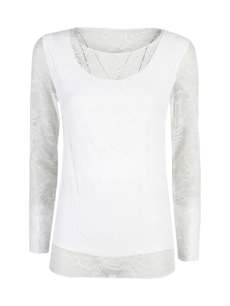 Top donna in pizzo a maniche lunghe - bianco