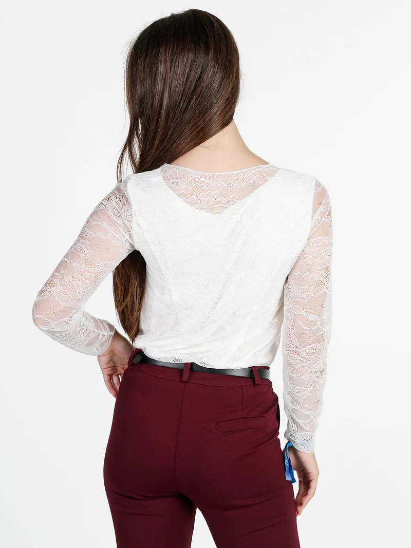 Top donna in pizzo a maniche lunghe - bianco