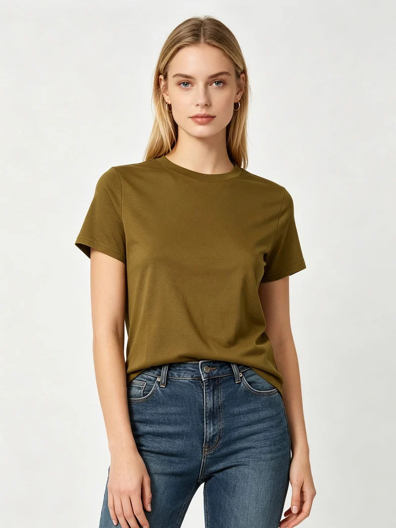 T-shirt girocollo da donna - oliva